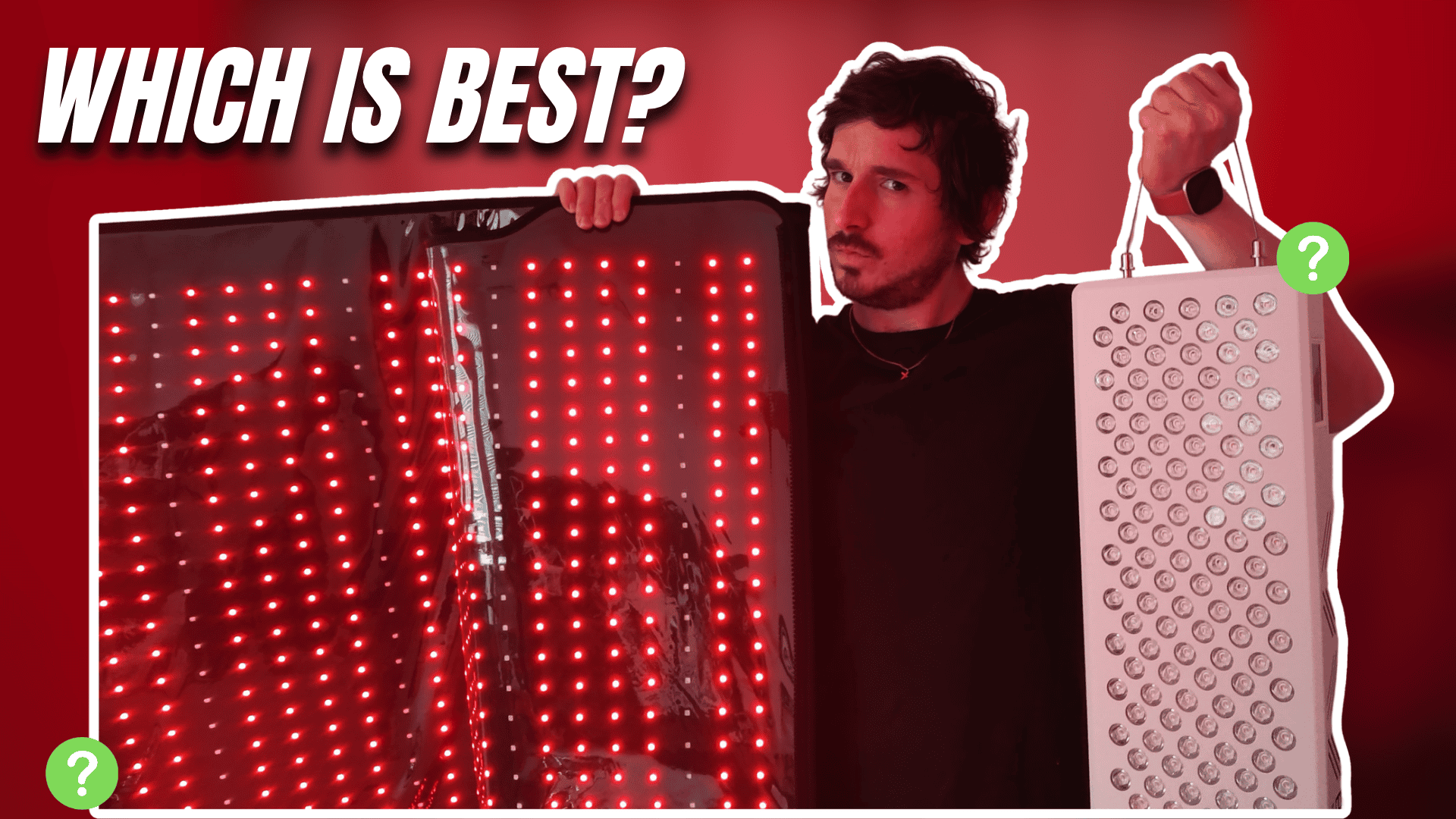 garage biohacker holding red light panel and blanket