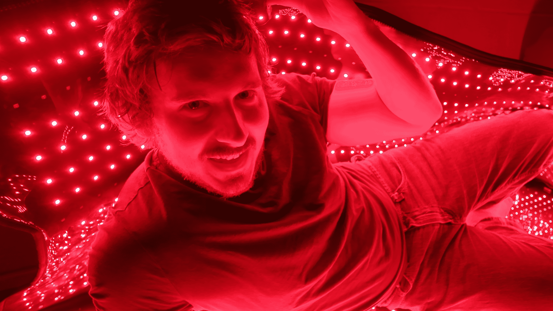Finishing a relaxing session and stepping out of the red light therapy blanket